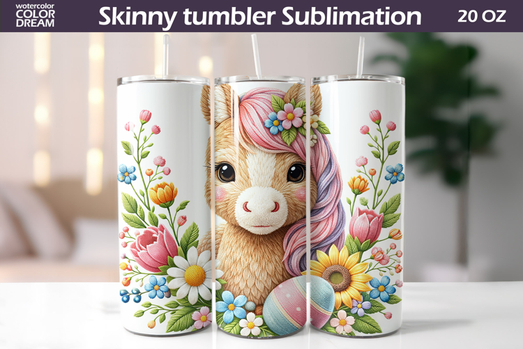 Easter Pony Tumbler Wrap | Horse Floral Tumbler Sublimation