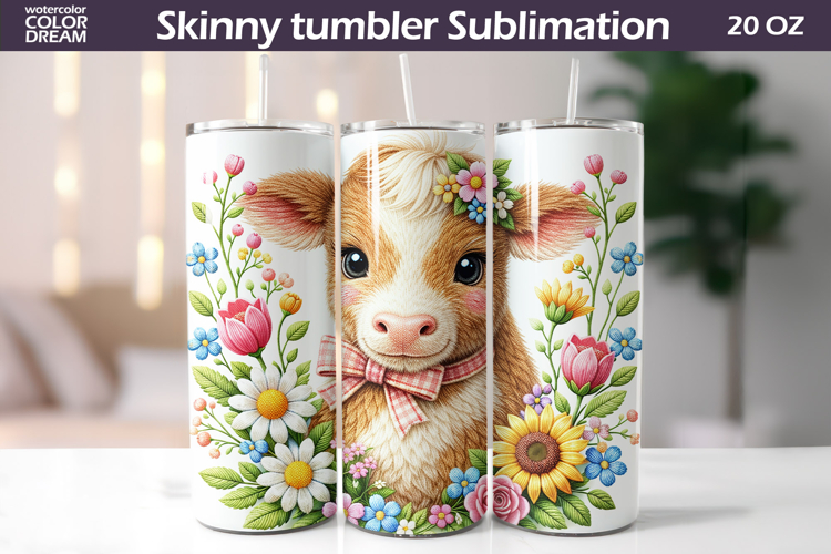 Easter Cow Tumbler Wrap | Calf Floral Tumbler Sublimation
