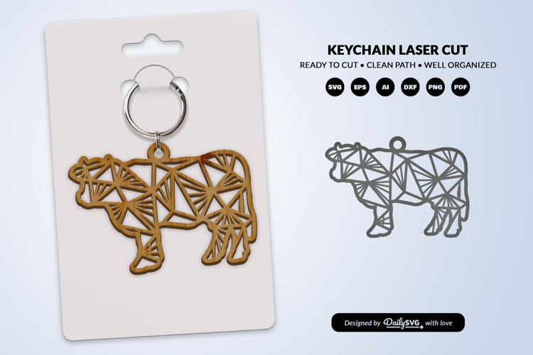 Geometric Farm Animal Keychain Laser Cut SVG
