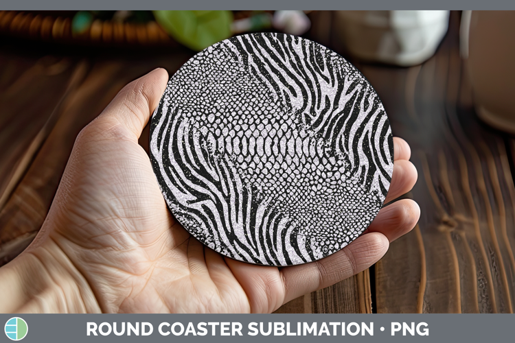 Animal Glitter Snake Zebra Round Coaster Sublimation Coaster