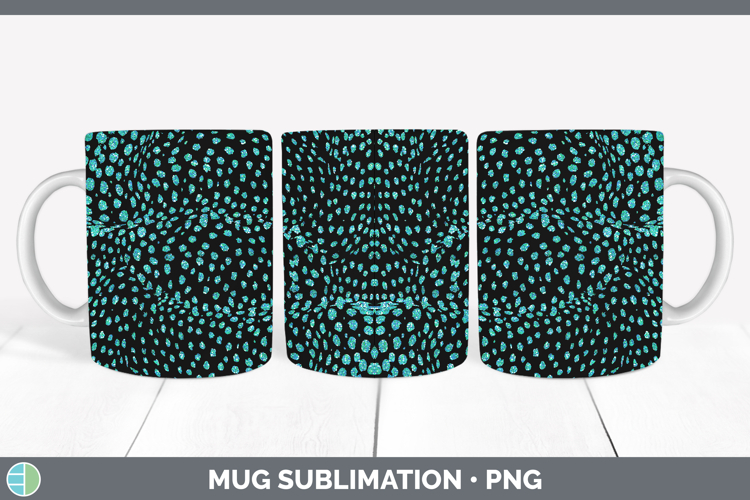Animal Glitter Teal Cheetah Mug Wrap Sublimation Coffee Cup