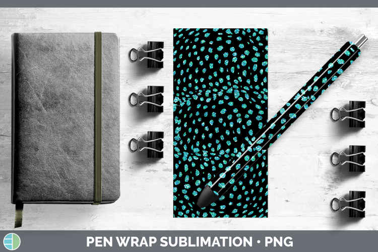 Animal Glitter Teal Cheetah Pen Wrap Sublimation Pen Designs