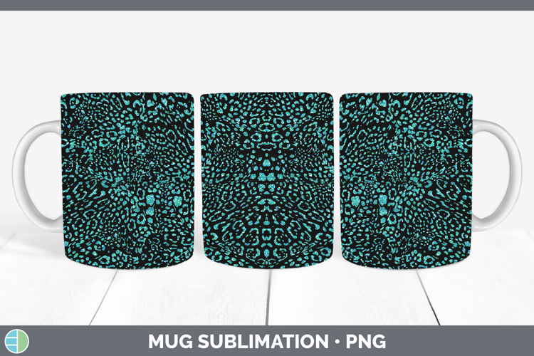 Animal Glitter Teal Jaguar Mug Wrap Sublimation Coffee Cup D