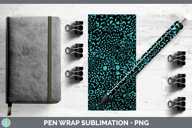 Animal Glitter Teal Jaguar Pen Wrap Sublimation Pen Designs