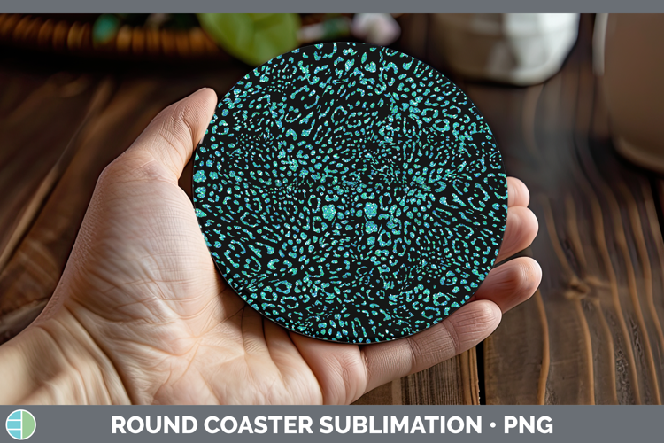 Animal Glitter Teal Jaguar Round Coaster Sublimation Coaster