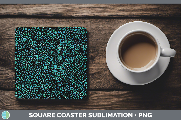 Animal Glitter Teal Jaguar Square Coaster Sublimation Coaste