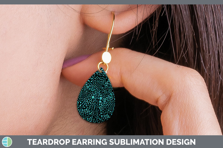 Animal Glitter Teal Jaguar Teardrop Earrings Sublimation Ear