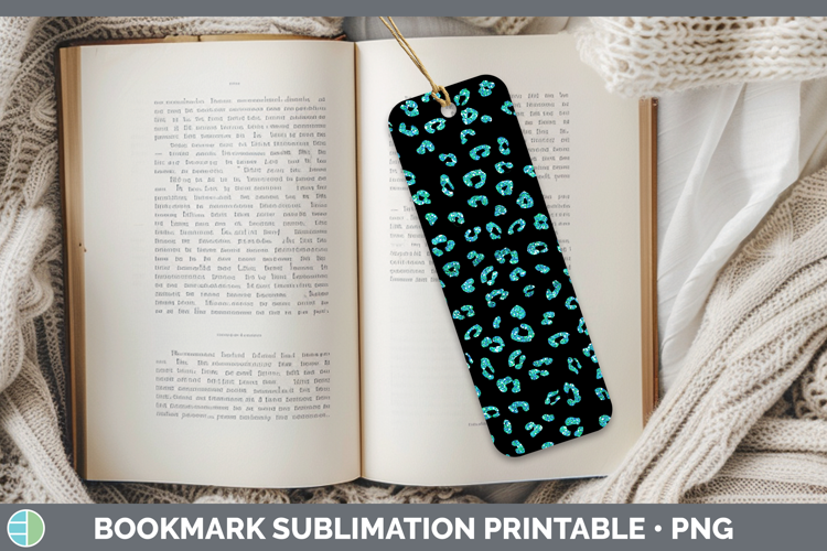 Animal Glitter Teal Leopard Bookmark Sublimation Printable D