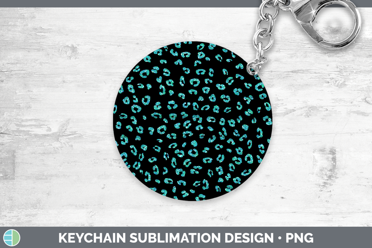 Animal Glitter Teal Leopard Keychain Sublimation Keyring Des