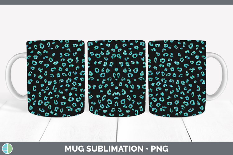 Animal Glitter Teal Leopard Mug Wrap Sublimation Coffee Cup