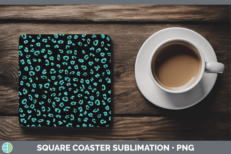 Animal Glitter Teal Leopard Square Coaster Sublimation Coast