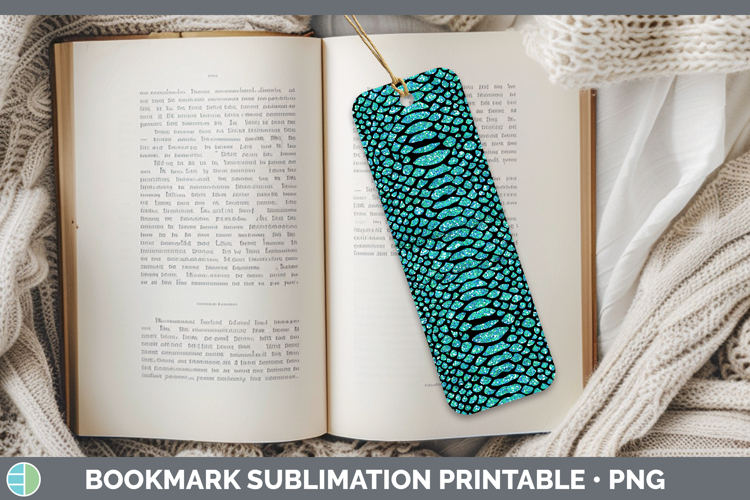 Animal Glitter Teal Snake Bookmark Sublimation Printable Des