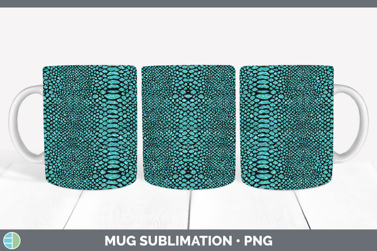 Animal Glitter Teal Snake Mug Wrap Sublimation Coffee Cup De