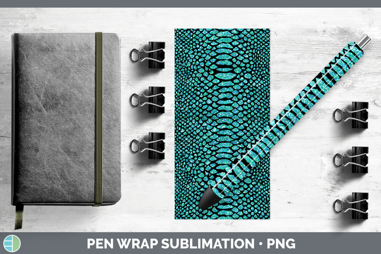 Animal Glitter Teal Snake Pen Wrap Sublimation Pen Designs