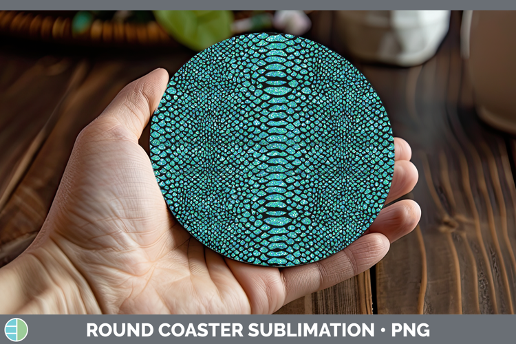 Animal Glitter Teal Snake Round Coaster Sublimation Coaster