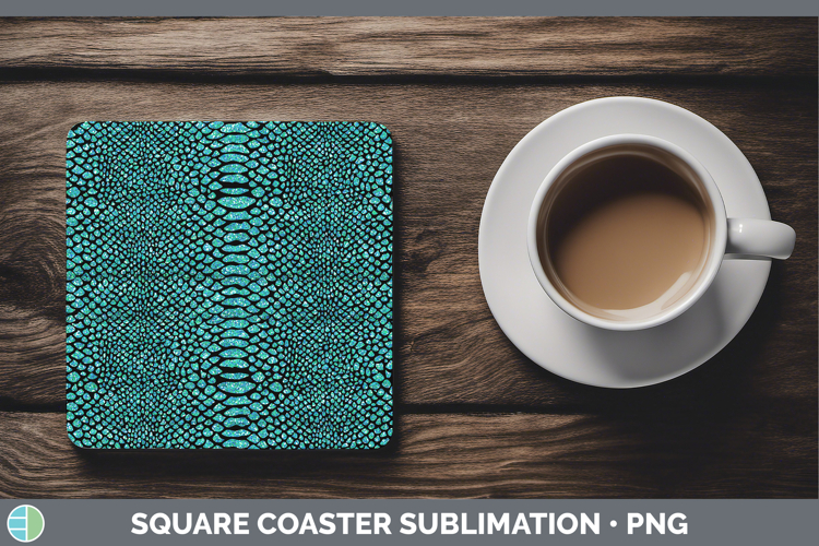 Animal Glitter Teal Snake Square Coaster Sublimation Coaster