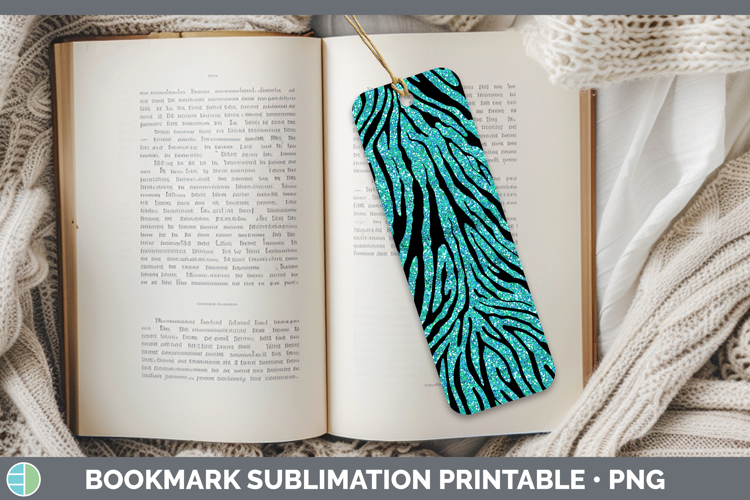 Animal Glitter Teal Zebra Bookmark Sublimation Printable Des