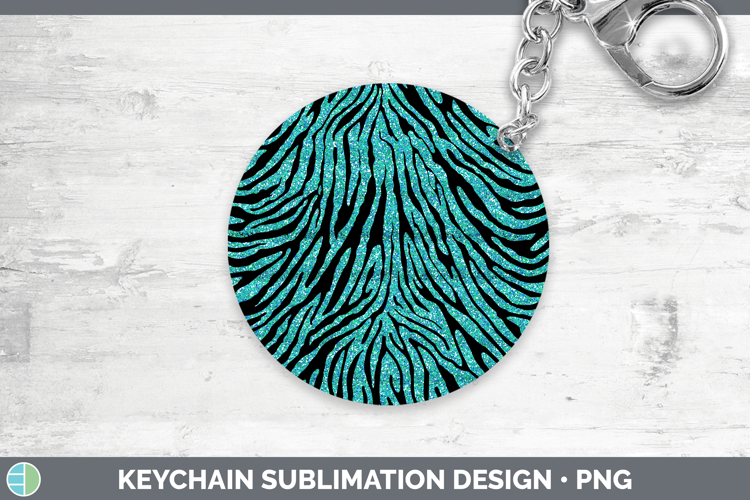 Animal Glitter Teal Zebra Keychain Sublimation Keyring Desig