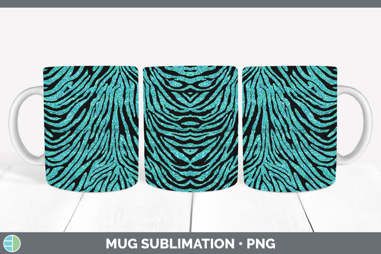 Animal Glitter Teal Zebra Mug Wrap Sublimation Coffee Cup De
