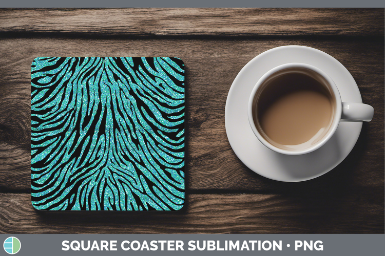 Animal Glitter Teal Zebra Square Coaster Sublimation Coaster