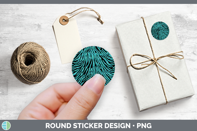 Animal Glitter Teal Zebra Stickers | Round Labels Designs