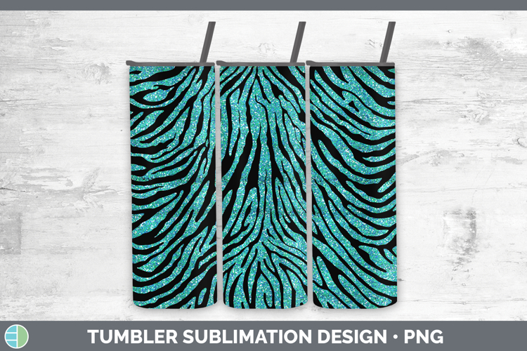 Animal Glitter Teal Zebra Tumbler Sublimation 20 oz Skinny T