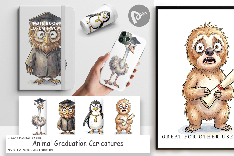 Funny Animal Graduation Digital Paper