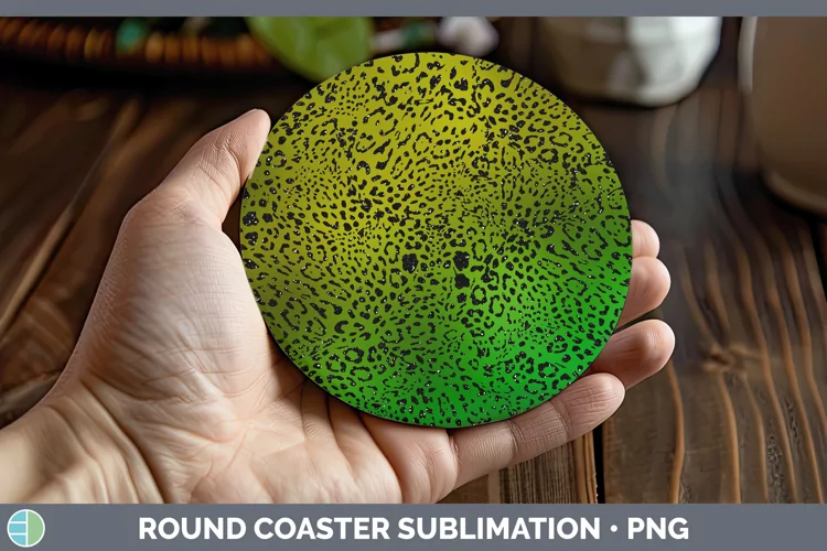 Animal Green Jaguar Print Round Coaster Sublimation Coaster