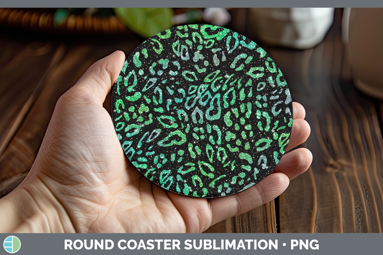 Animal Green Leopard Print Round Coaster Sublimation Coaster