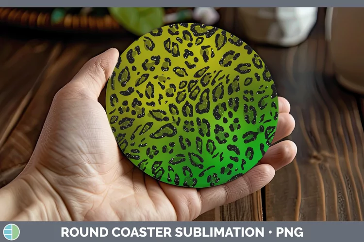 Animal Green Leopard Print Round Coaster Sublimation Coaster