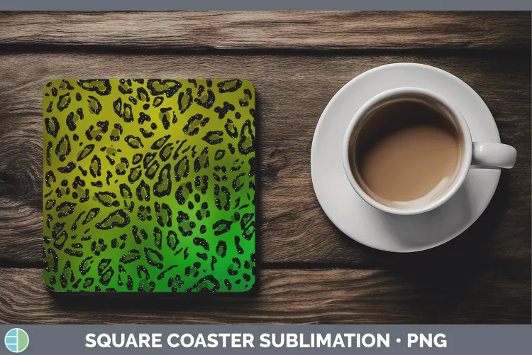 Animal Green Leopard Print Square Coaster Sublimation Coaste