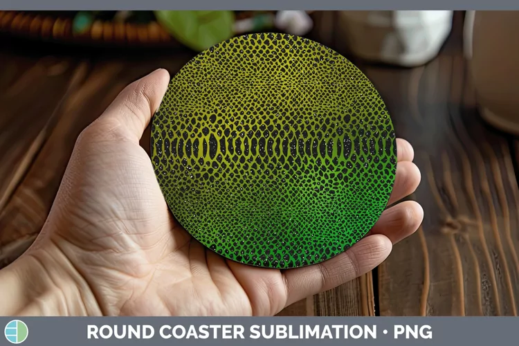 Animal Green Snake Print Round Coaster Sublimation Coaster D