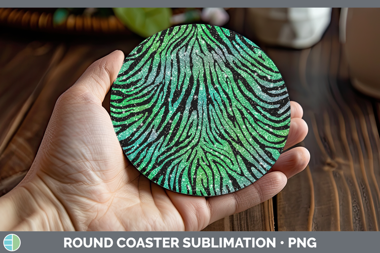 Animal Green Zebra Print Round Coaster Sublimation Coaster D