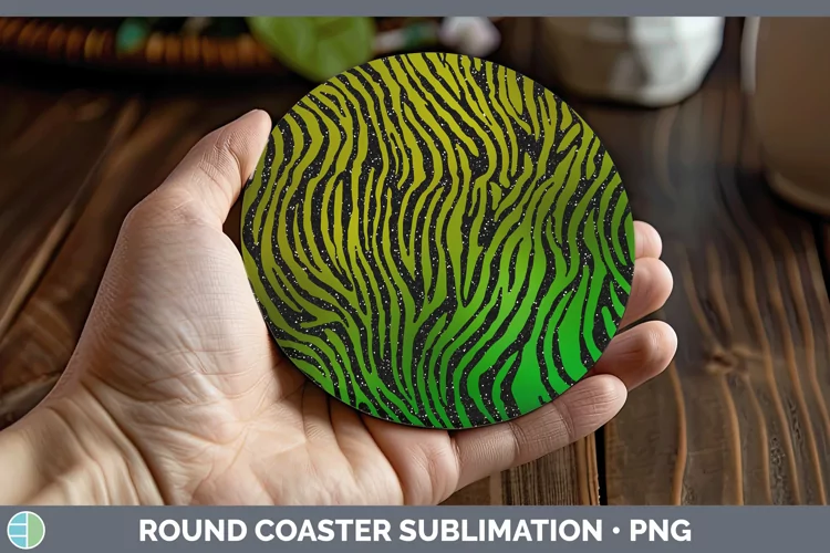 Animal Green Zebra Print Round Coaster Sublimation Coaster D