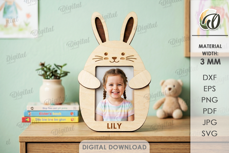 Bunny Hugs Photo Frame Laser Cut. Kids Picture Frame SVG
