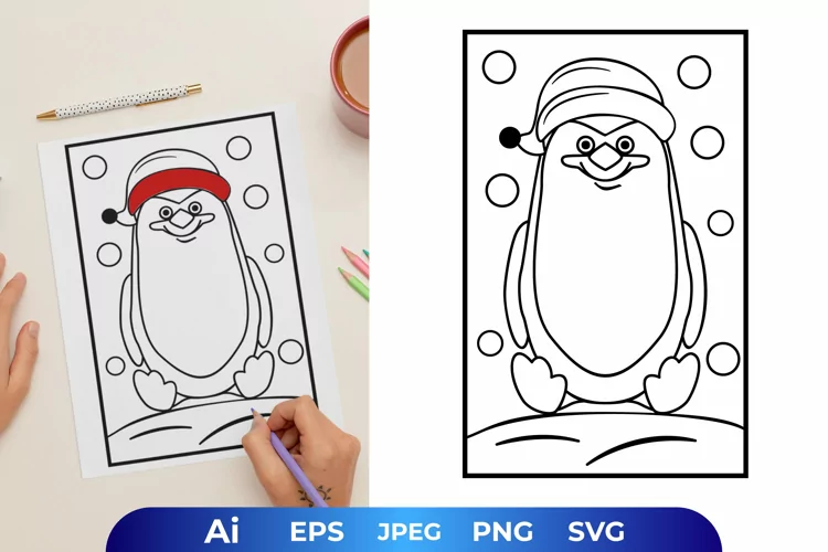 Penguin Wearing Santa Hat Coloring Page