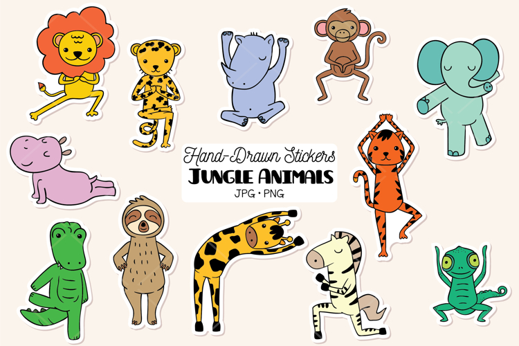 Exercising Jungle Animal Stickers | Yoga Poses