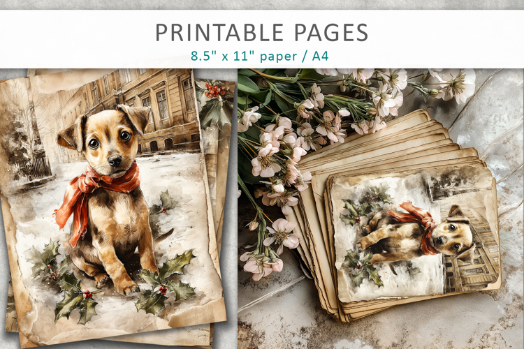 Christmas old paper, vintage animals