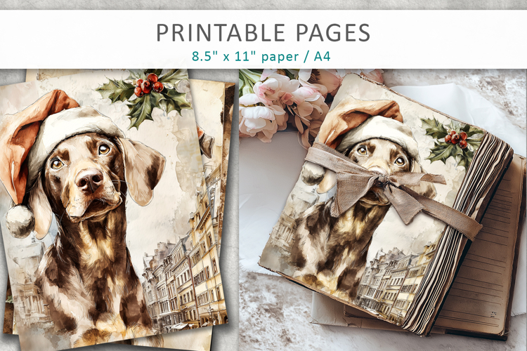 Christmas junk journal, dog old paper