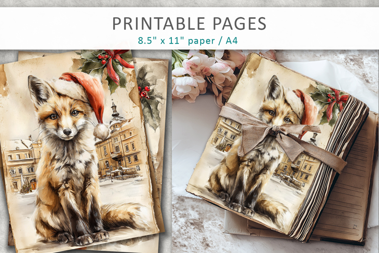 Christmas junk journal, fox old paper