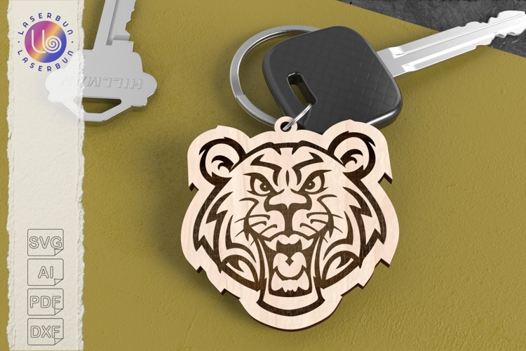 Roaring Tiger Keychain File Wild Animal Laser Cut Design