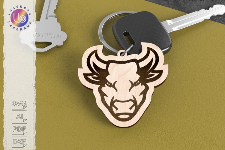 Bull Head Keychain Design Strong Animal Laser Cut File