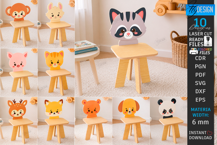 Animal Kids Chair Laser Cut Bundle | Children Furniture SVG