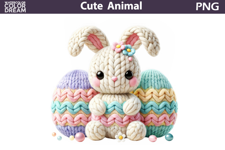 Knitted Easter Bunny Clipart | Pastel Eggs Sublimation