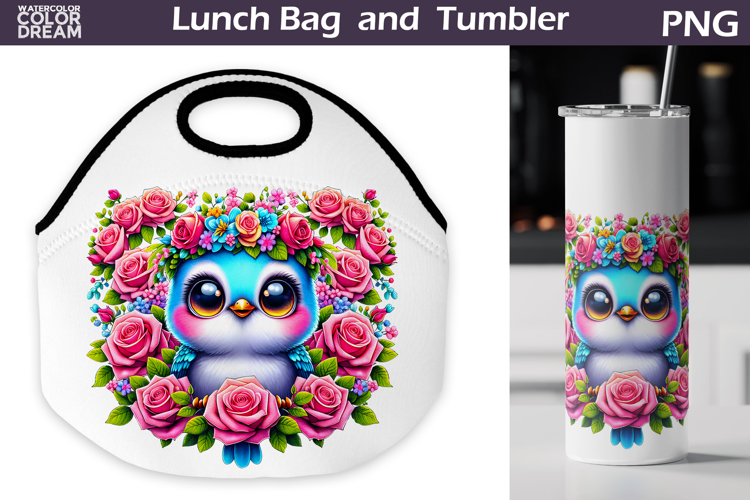 Bird Lunch Bag | Bird Flowers Tumbler Wrap