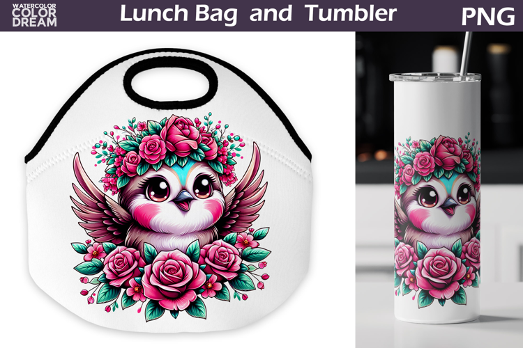 Bird Lunch Bag | Bird Flowers Tumbler Wrap