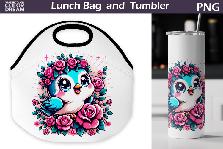 Bird Lunch Bag | Bird Flowers Tumbler Wrap