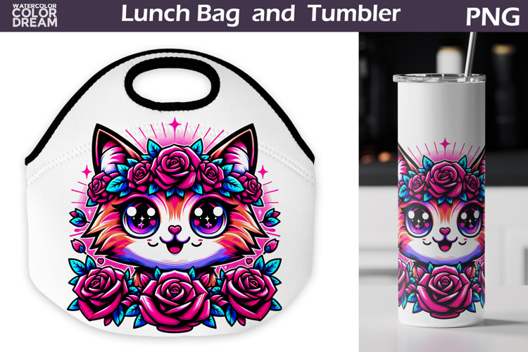 Cat Lunch Bag | Cat Flowers Tumbler Wrap
