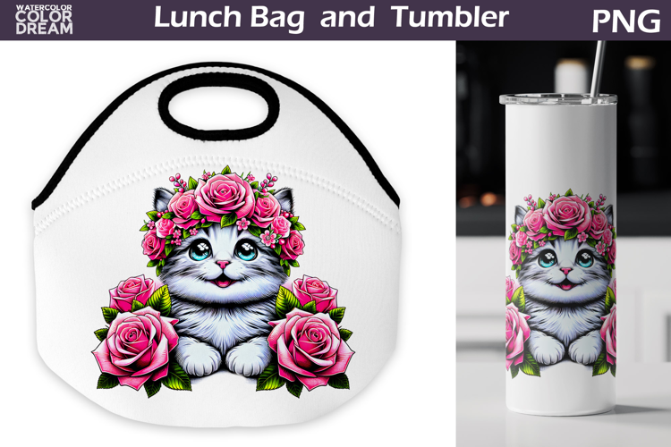 Cat Lunch Bag | Cat Flowers Tumbler Wrap