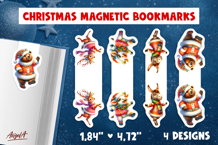 Christmas magnetic bookmark Funny dancing animal Bear, deer